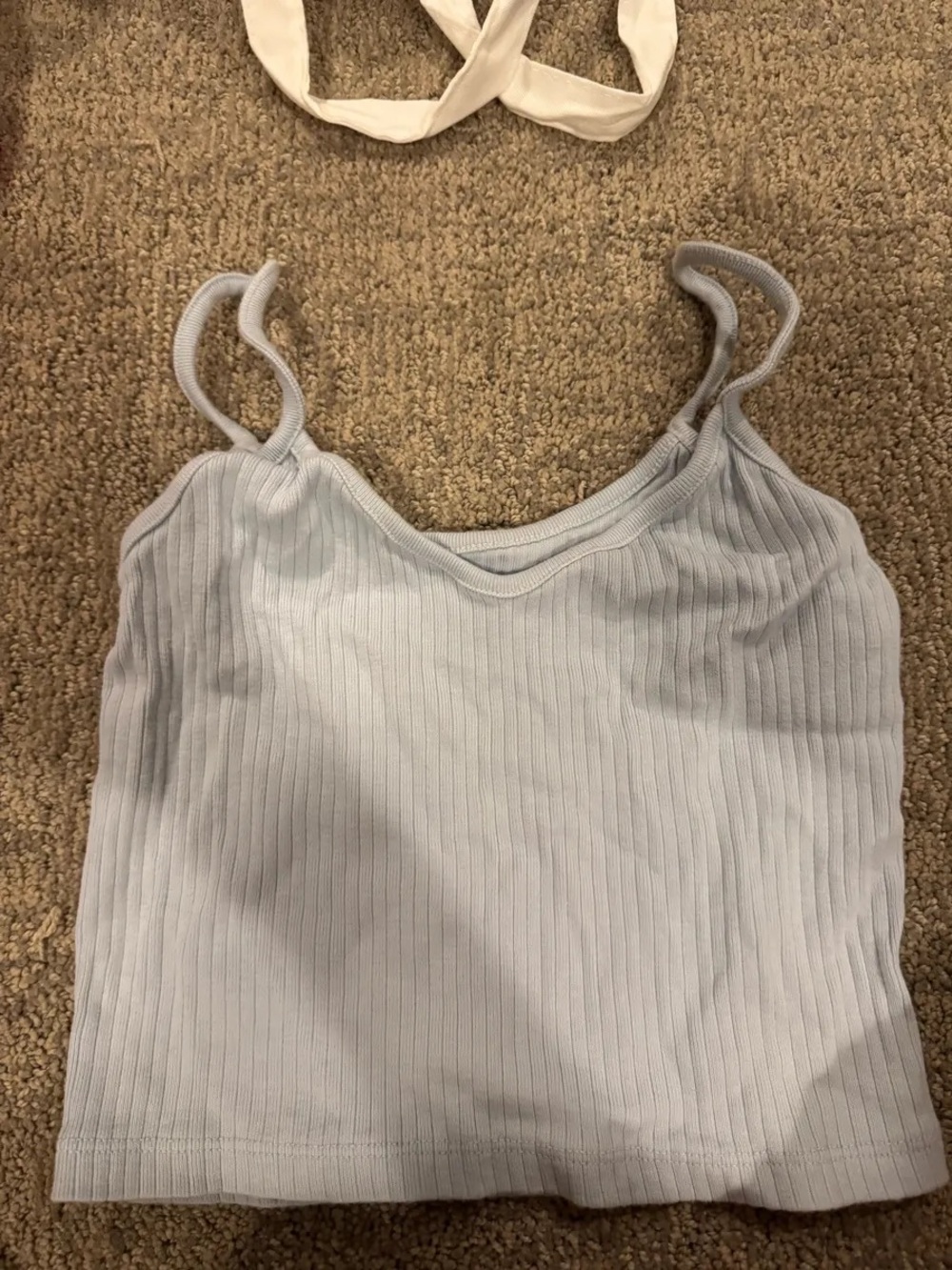 Brandy Melville Light Blue Ribbed Cotton-Blend Cami Tank Top